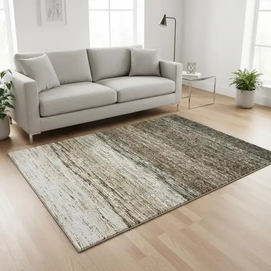 Brown Beige And Tan Ombre Washable Area Rug With UV Protection Photo 2