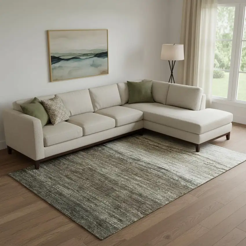 Brown Beige And Tan Ombre Washable Area Rug With UV Protection Photo 1