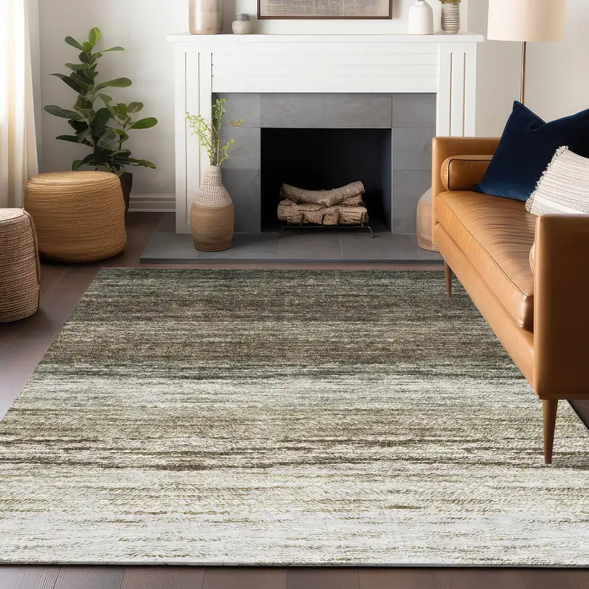 Brown Beige And Tan Ombre Washable Area Rug With UV Protection Photo 6