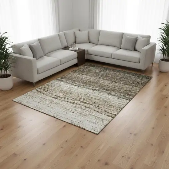 Brown Beige And Tan Ombre Washable Area Rug With UV Protection Photo 2