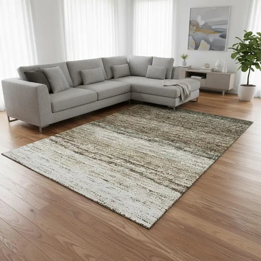 Brown Beige And Tan Ombre Washable Area Rug With UV Protection Photo 2