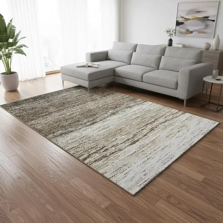 Brown Beige And Tan Ombre Washable Area Rug With UV Protection Photo 2