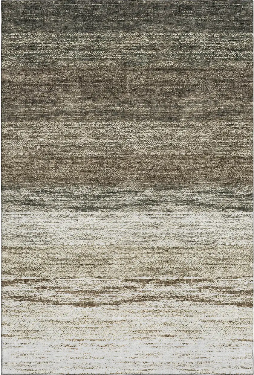 Brown Beige And Tan Ombre Washable Area Rug With UV Protection Photo 1