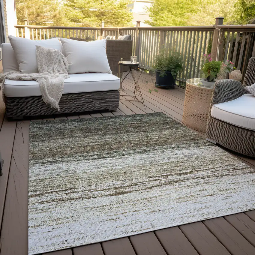 Brown Beige And Tan Ombre Washable Indoor Outdoor Area Rug Photo 7