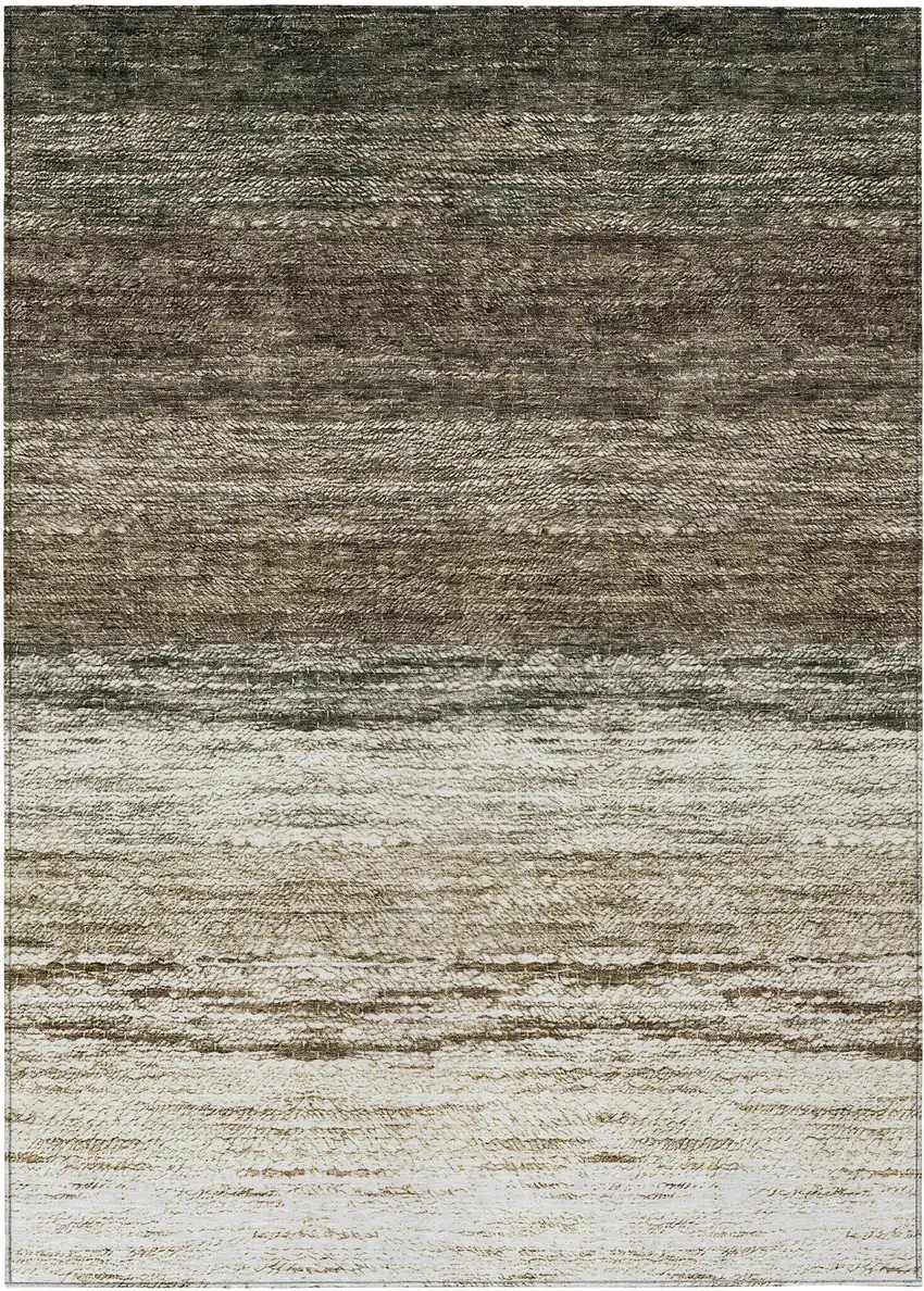 Brown Beige And Tan Ombre Washable Indoor Outdoor Area Rug Photo 2