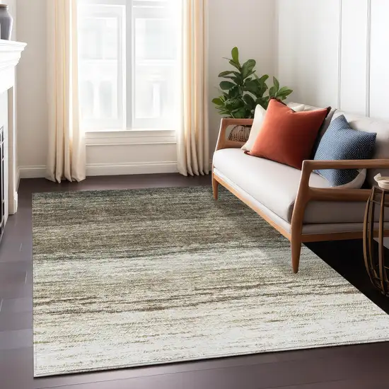 Brown Beige And Tan Ombre Washable Indoor Outdoor Area Rug Photo 9