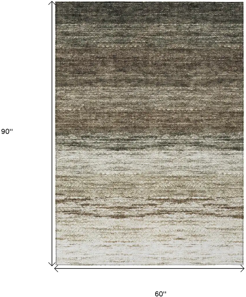 Brown Beige And Tan Ombre Washable Indoor Outdoor Area Rug Photo 3