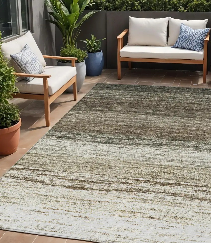Brown Beige And Tan Ombre Washable Indoor Outdoor Area Rug Photo 1