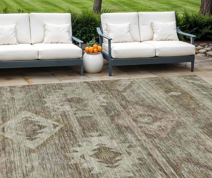 Brown Beige And Tan Southwestern Washable Indoor Outdoor Area Rug Photo 1