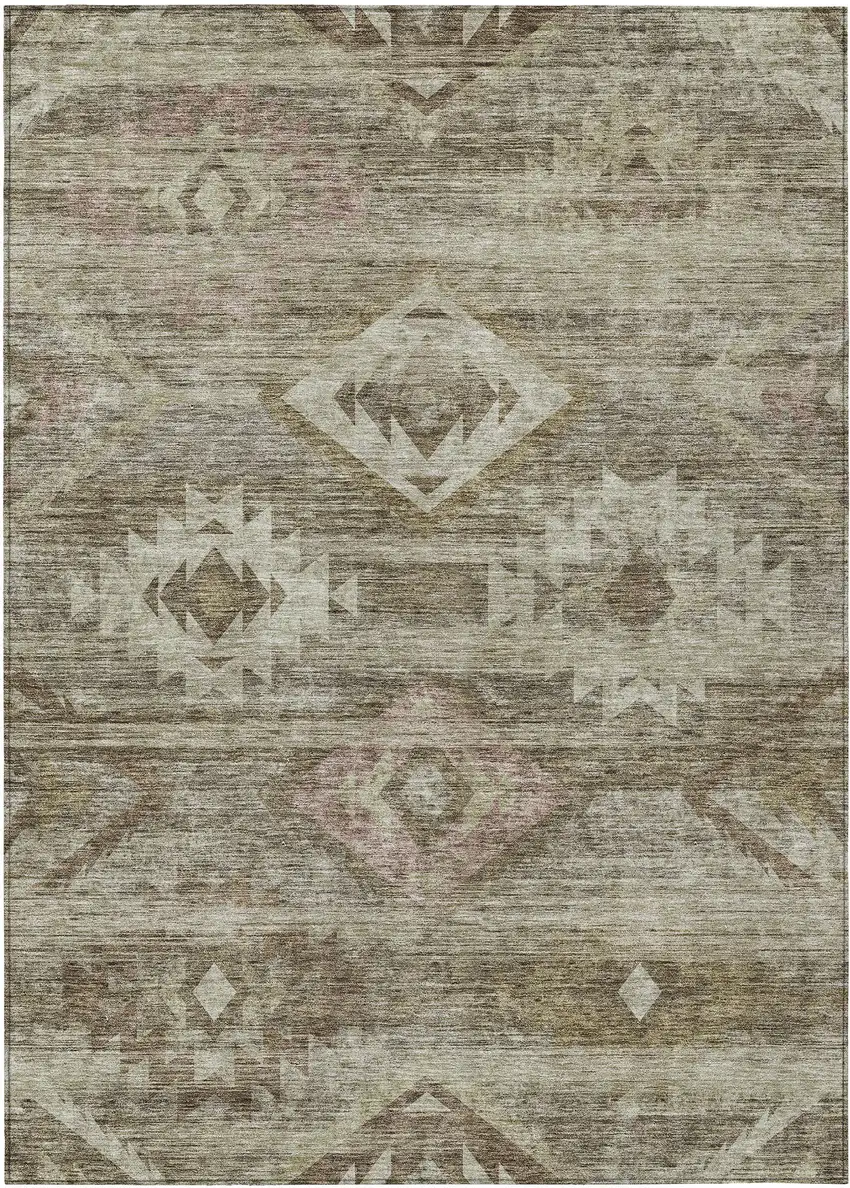 Brown Beige And Tan Southwestern Washable Indoor Outdoor Area Rug Photo 2