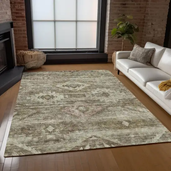 Brown Beige And Tan Southwestern Washable Indoor Outdoor Area Rug Photo 9