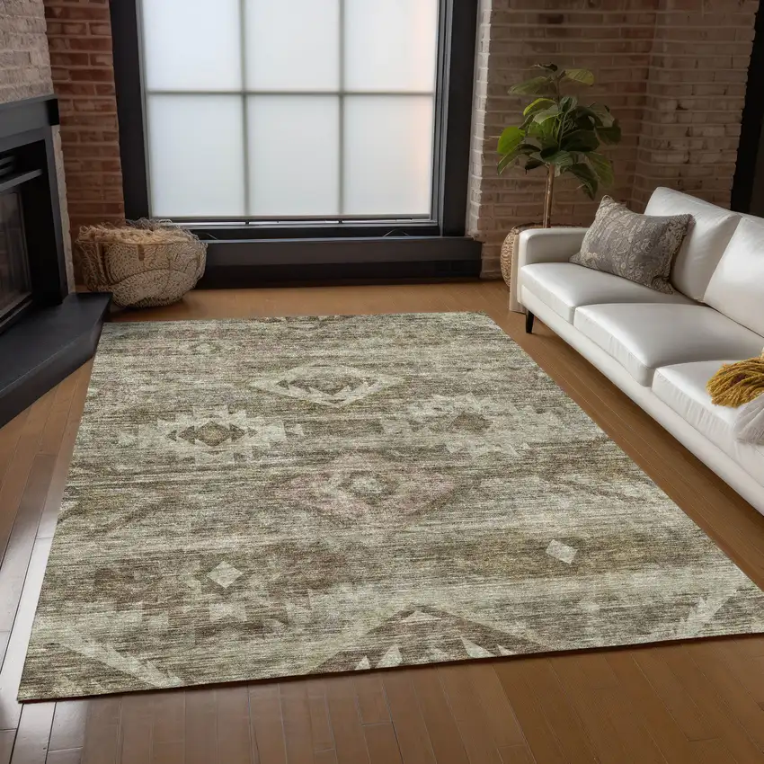 Brown Beige And Tan Southwestern Washable Indoor Outdoor Area Rug Photo 9