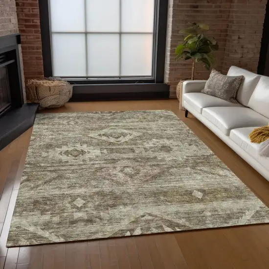 Brown Beige And Tan Southwestern Washable Indoor Outdoor Area Rug Photo 9