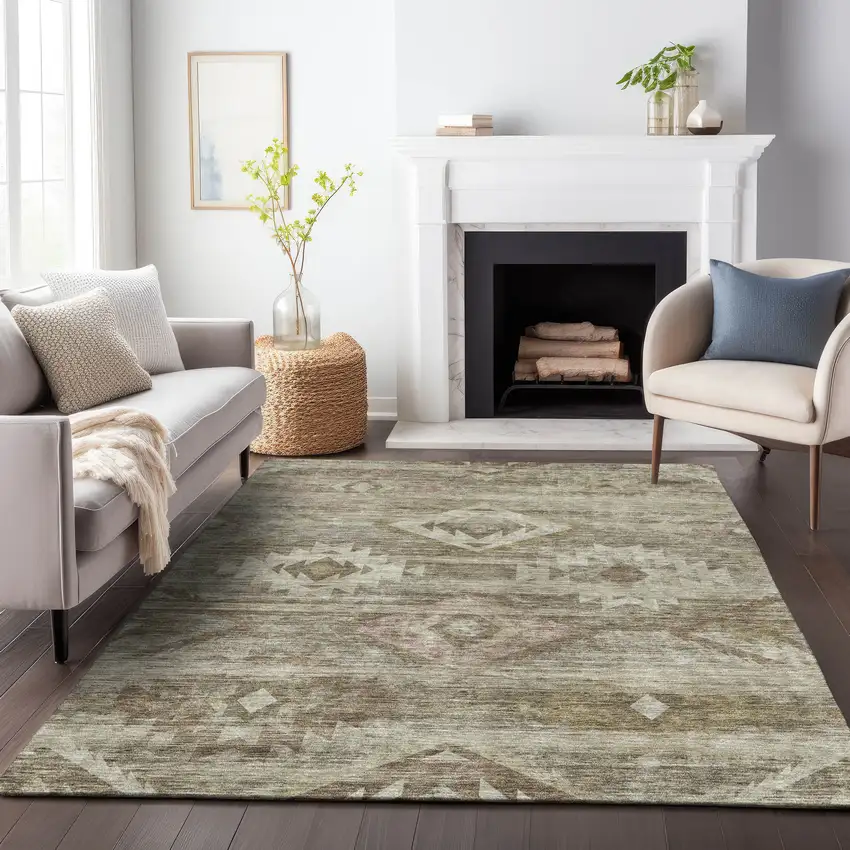 Brown Beige And Tan Southwestern Washable Indoor Outdoor Area Rug Photo 8