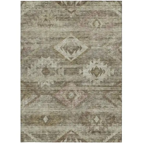 Brown Beige And Tan Southwestern Washable Indoor Outdoor Area Rug Photo 6