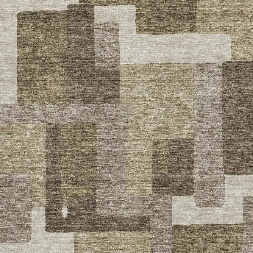 Brown Beige And Taupe Abstract Geometric Washable Area Rug With UV Protection Photo 3