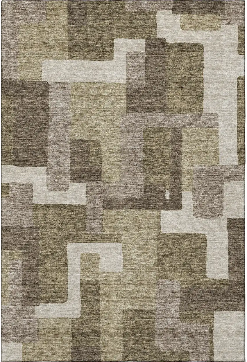 Brown Beige And Taupe Abstract Geometric Washable Area Rug With UV Protection Photo 4