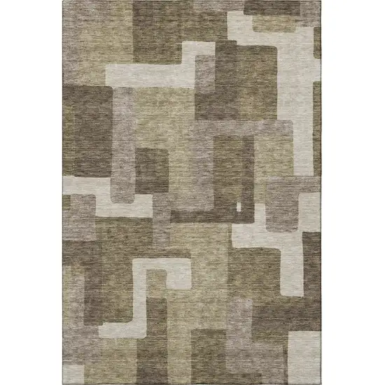 Brown Beige And Taupe Abstract Geometric Washable Area Rug With UV Protection Photo 3