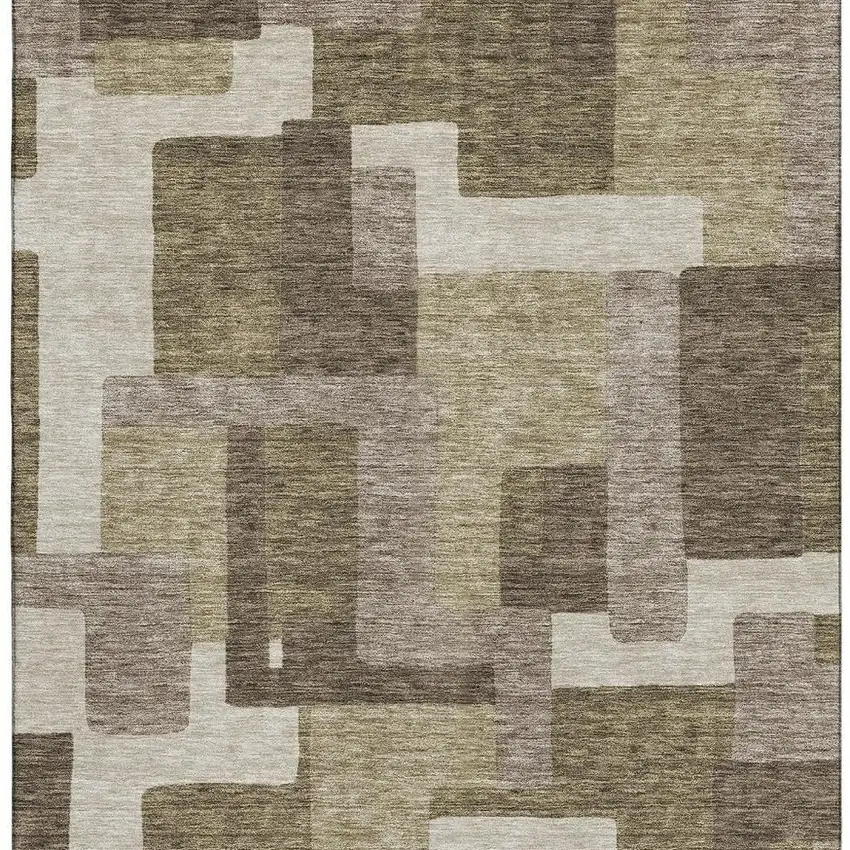Brown Beige And Taupe Abstract Geometric Washable Area Rug With UV Protection Photo 4