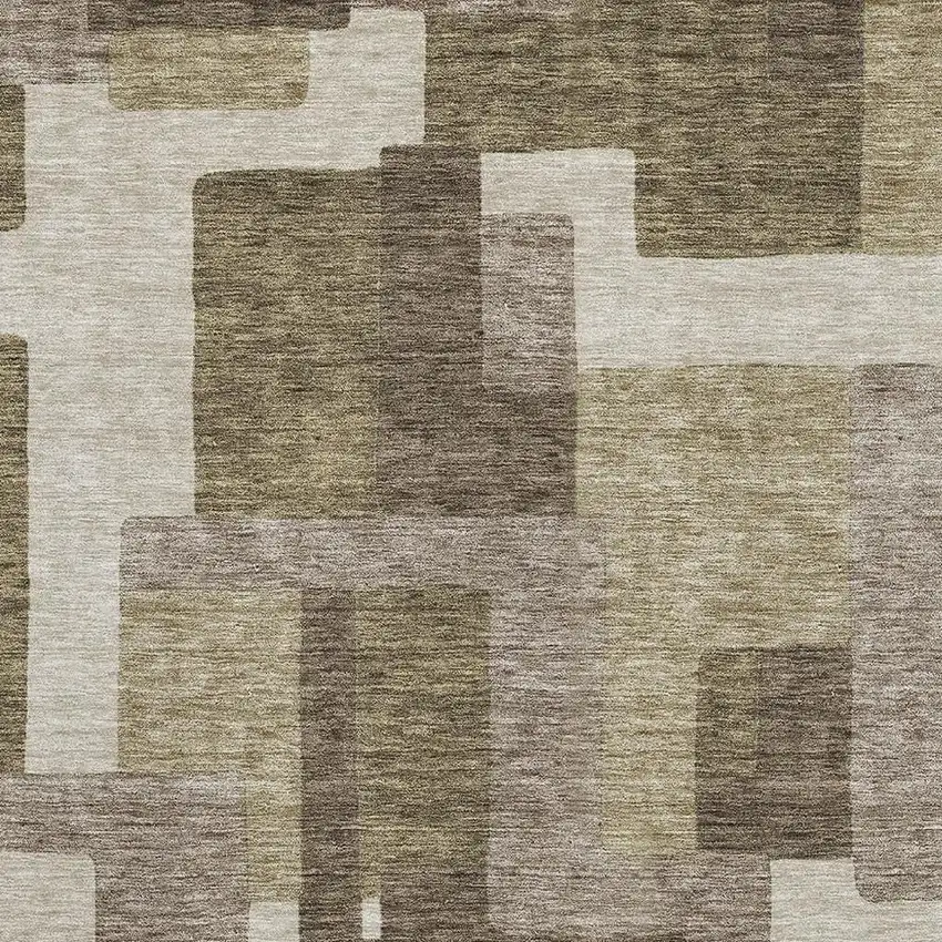 Brown Beige And Taupe Abstract Geometric Washable Area Rug With UV Protection Photo 3