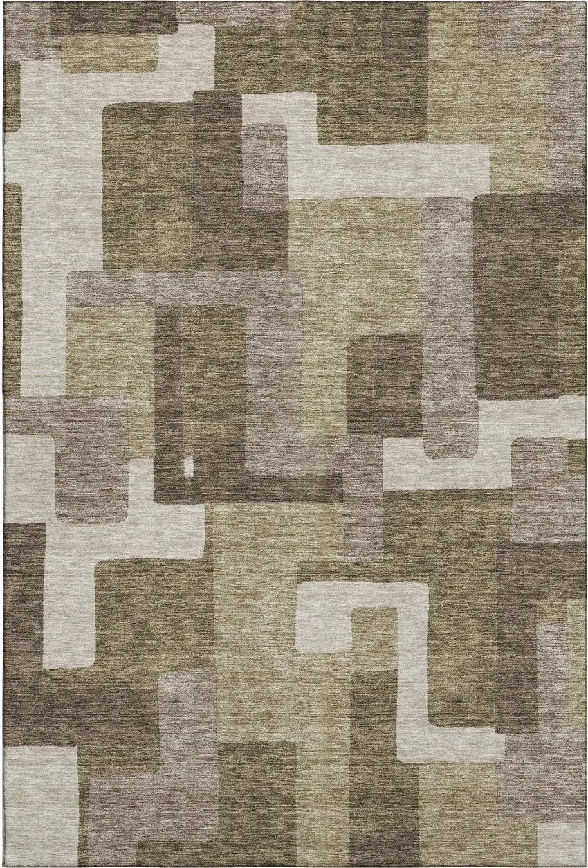 Brown Beige And Taupe Abstract Geometric Washable Area Rug With UV Protection Photo 1
