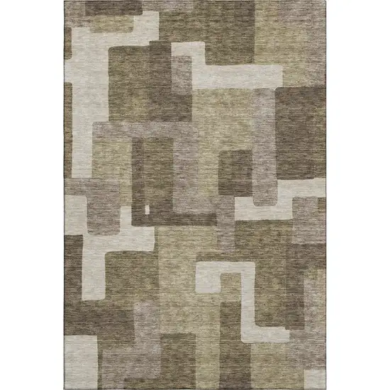 Brown Beige And Taupe Abstract Geometric Washable Area Rug With UV Protection Photo 1