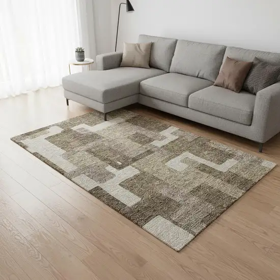 Brown Beige And Taupe Abstract Geometric Washable Area Rug With UV Protection Photo 2