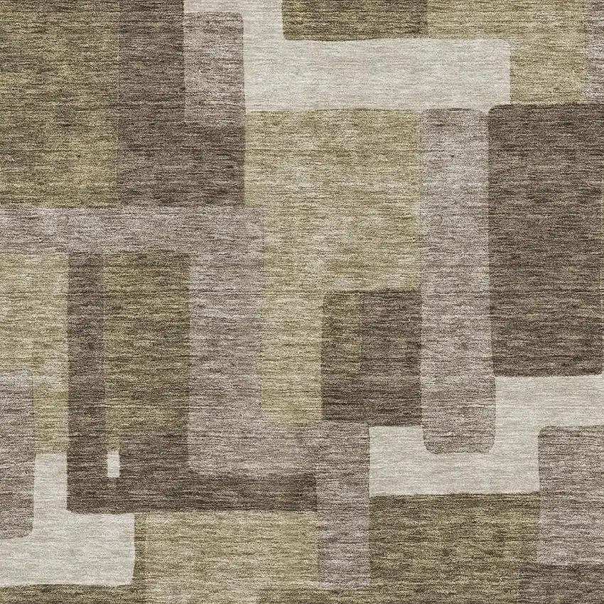 Brown Beige And Taupe Abstract Geometric Washable Area Rug With UV Protection Photo 3