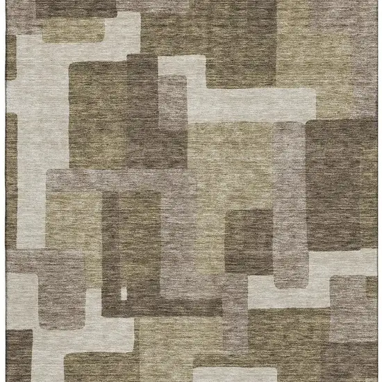 Brown Beige And Taupe Abstract Geometric Washable Area Rug With UV Protection Photo 4