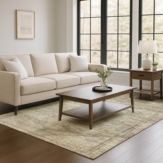 Brown Beige And Taupe Abstract Geometric Washable Area Rug With UV Protection Photo 2