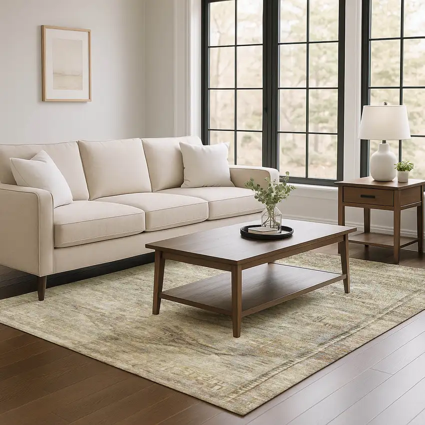 Brown Beige And Taupe Abstract Geometric Washable Area Rug With UV Protection Photo 2