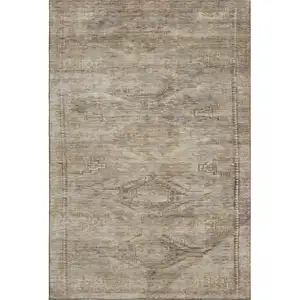 Photo of Brown Beige And Taupe Abstract Geometric Washable Area Rug With UV Protection