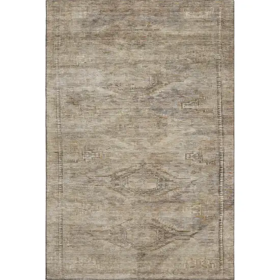 Brown Beige And Taupe Abstract Geometric Washable Area Rug With UV Protection Photo 3