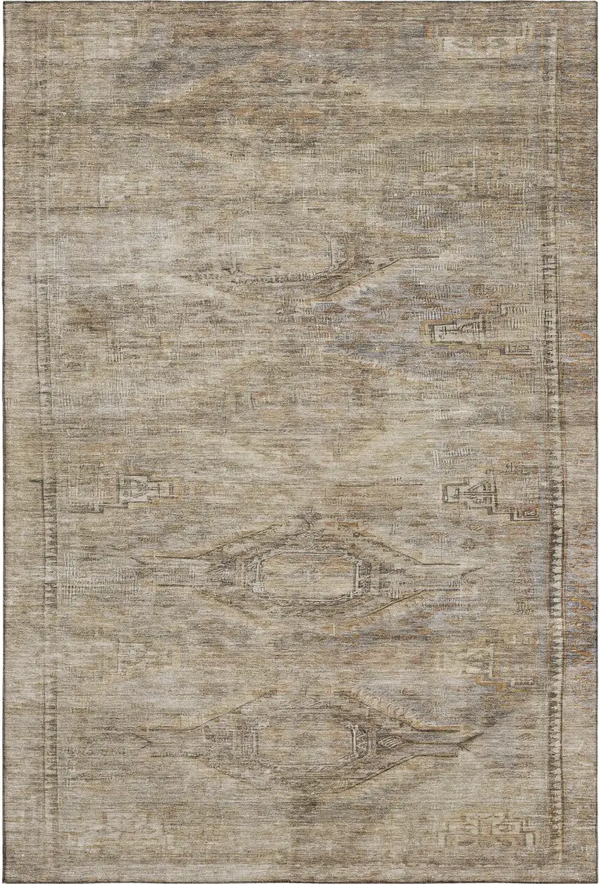 Brown Beige And Taupe Abstract Geometric Washable Area Rug With UV Protection Photo 3