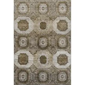 Photo of Brown Beige And Taupe Abstract Geometric Washable Area Rug With UV Protection
