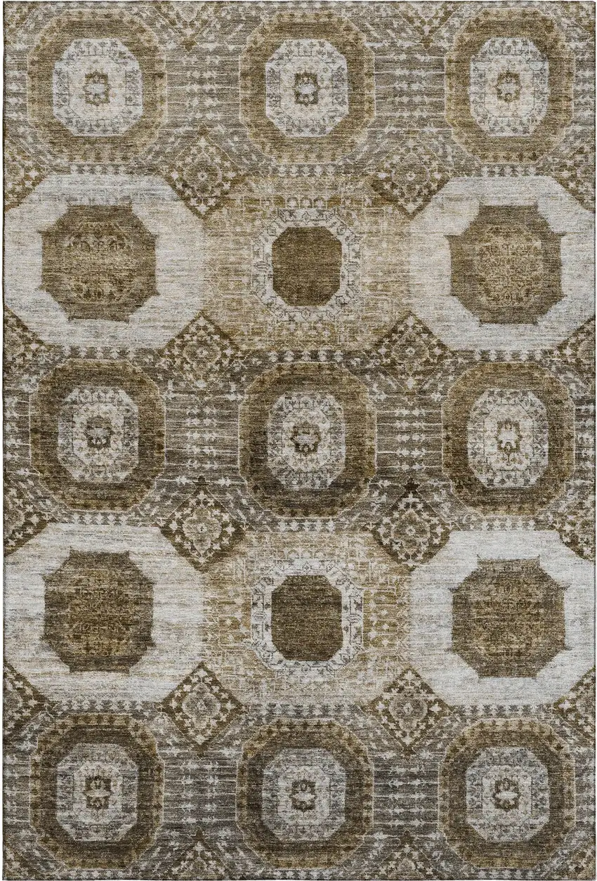 Brown Beige And Taupe Abstract Geometric Washable Area Rug With UV Protection Photo 1