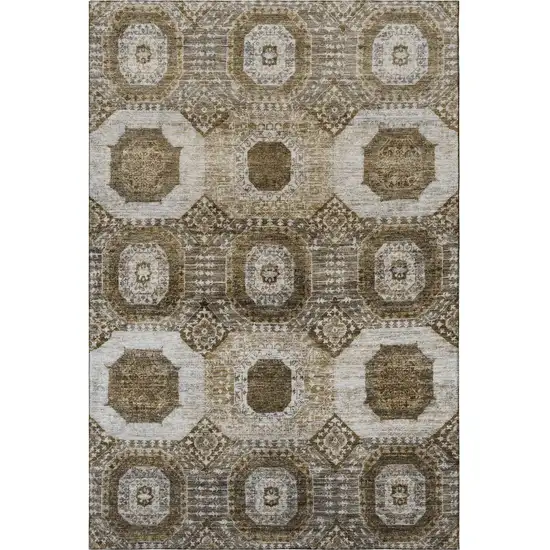 Brown Beige And Taupe Abstract Geometric Washable Area Rug With UV Protection Photo 4