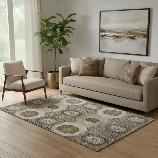 Brown Beige And Taupe Abstract Geometric Washable Area Rug With UV Protection Photo 2
