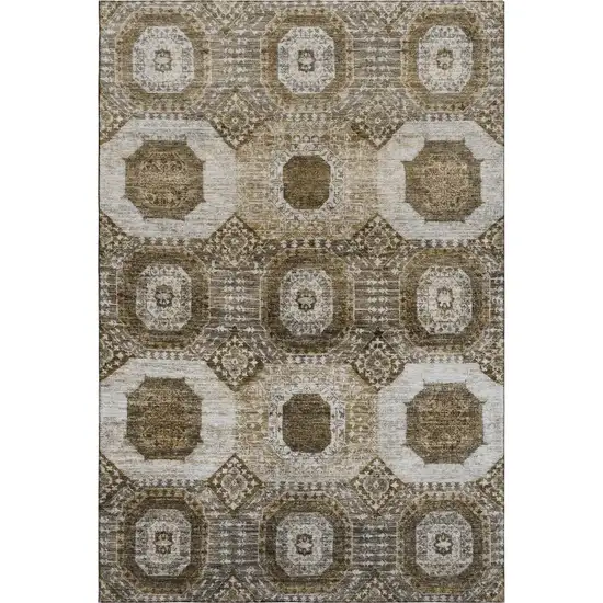 Brown Beige And Taupe Abstract Geometric Washable Area Rug With UV Protection Photo 1