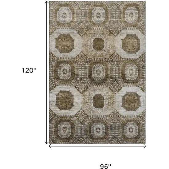 Brown Beige And Taupe Abstract Geometric Washable Area Rug With UV Protection Photo 9