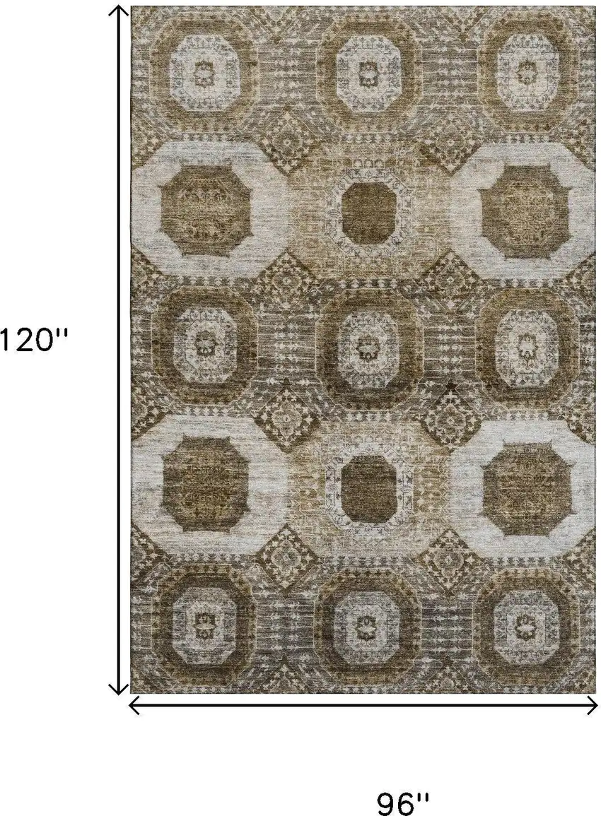 Brown Beige And Taupe Abstract Geometric Washable Area Rug With UV Protection Photo 9
