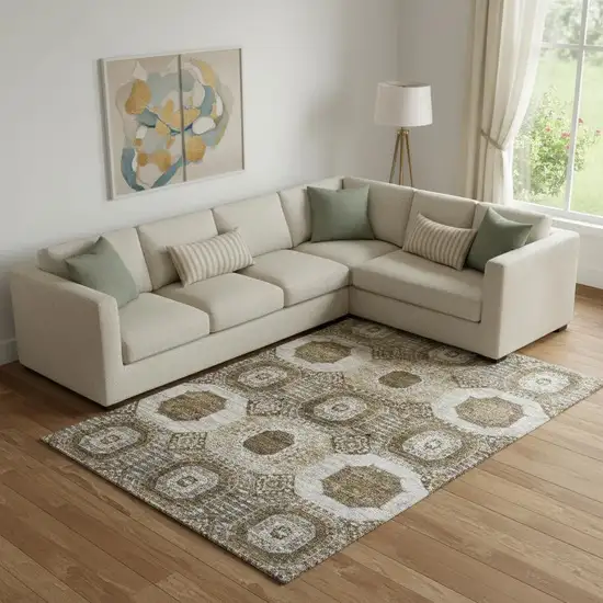 Brown Beige And Taupe Abstract Geometric Washable Area Rug With UV Protection Photo 2