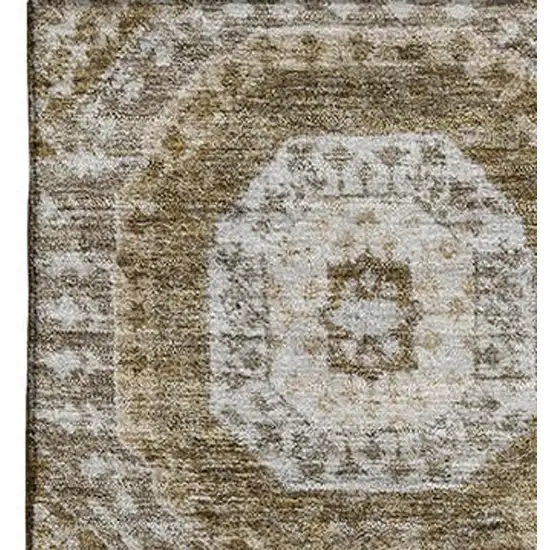 Brown Beige And Taupe Abstract Geometric Washable Area Rug With UV Protection Photo 4