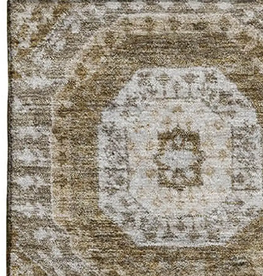 Brown Beige And Taupe Abstract Geometric Washable Area Rug With UV Protection Photo 4