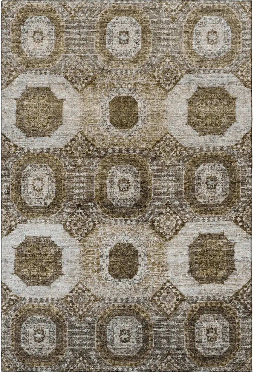 Brown Beige And Taupe Abstract Geometric Washable Area Rug With UV Protection Photo 4