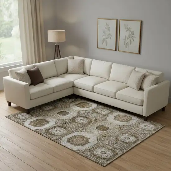 Brown Beige And Taupe Abstract Geometric Washable Area Rug With UV Protection Photo 2