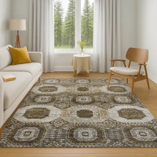 Brown Beige And Taupe Abstract Geometric Washable Area Rug With UV Protection Photo 6