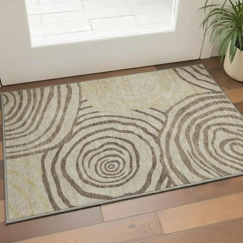 Brown Beige And Taupe Abstract Washable Area Rug With UV Protection Photo 2