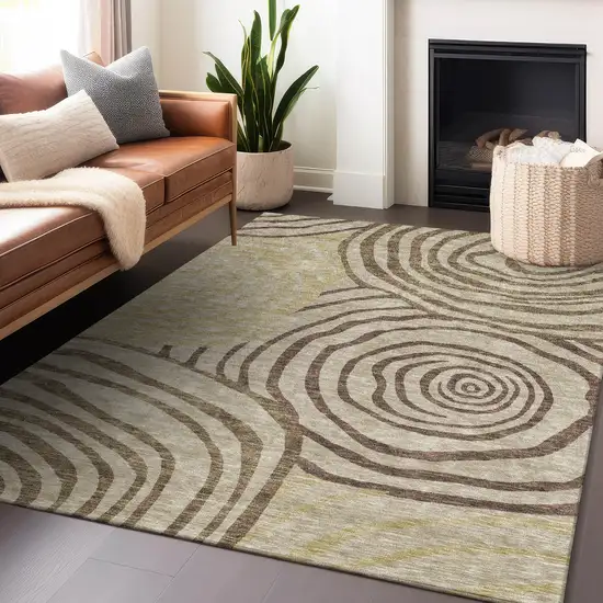 Brown Beige And Taupe Abstract Washable Area Rug With UV Protection Photo 6