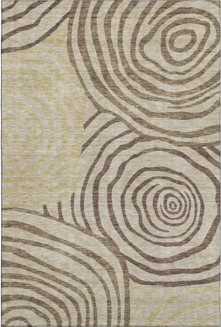 Brown Beige And Taupe Abstract Washable Area Rug With UV Protection Photo 1